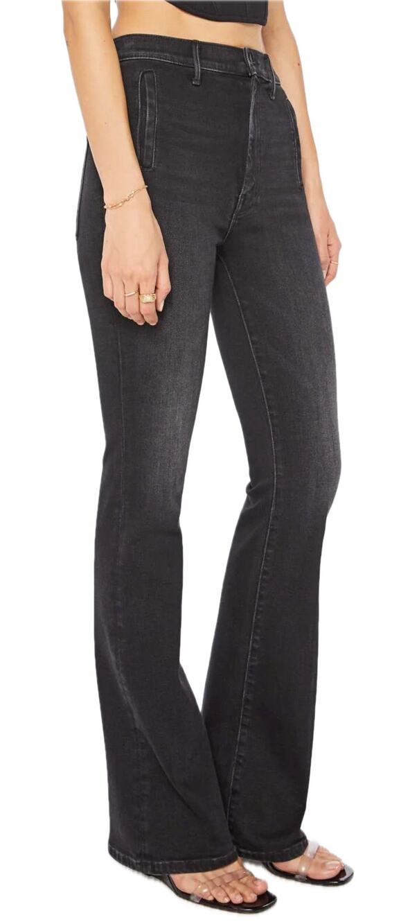 Mother Drama High Rise Flare Spiked Hair Art Flair Black Jeans Size 23 NEW Tags